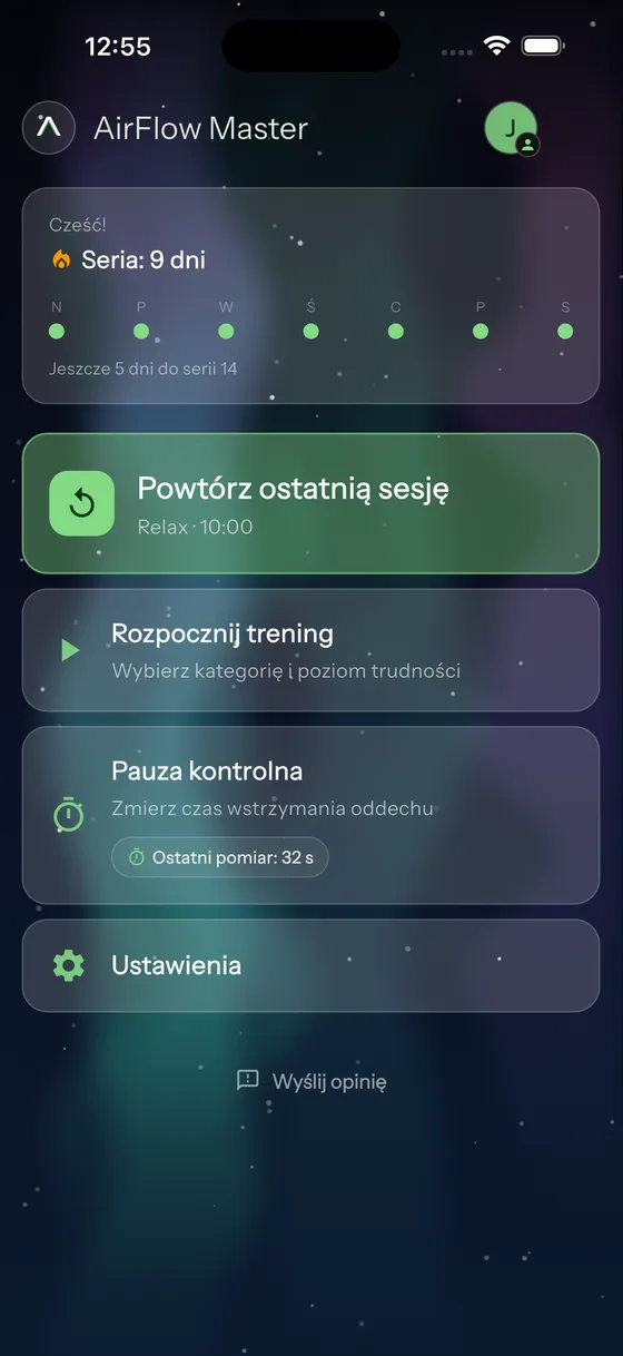 Ekran główny aplikacji AirFlow Master